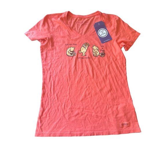 NWT Life is Good Pink V Neck Short Sleeve Life Isn't Easy T Shirt Size X Small - Picture 1 of 4